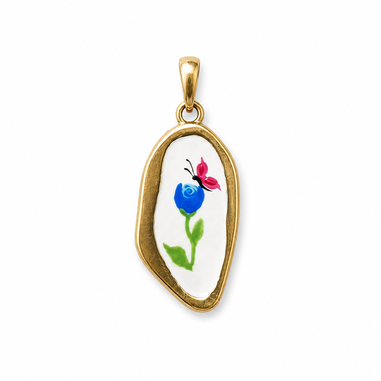Ciondolo Rosa Blu e Farfalla